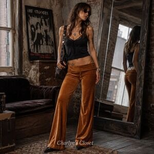 Velvet‎ Burnout Low-Rise Flare Pants XL NWT Fold-Over Waist Y2K Revival